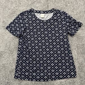 Retro Y2K Top Womens Size Medium Geometric Floral Tile Dainty Grandmacore Preppy